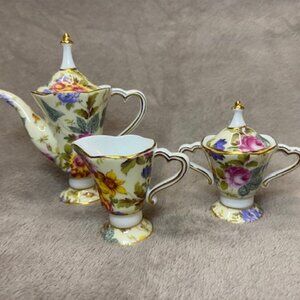 VTG Limoges Mini Tea/ Coffee Pot, Creamer, Sugar France floral Doll Tea Party!